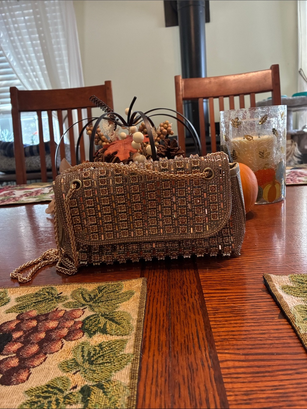 Lauren Lorraine Gold Beaded Crossbody Clutch